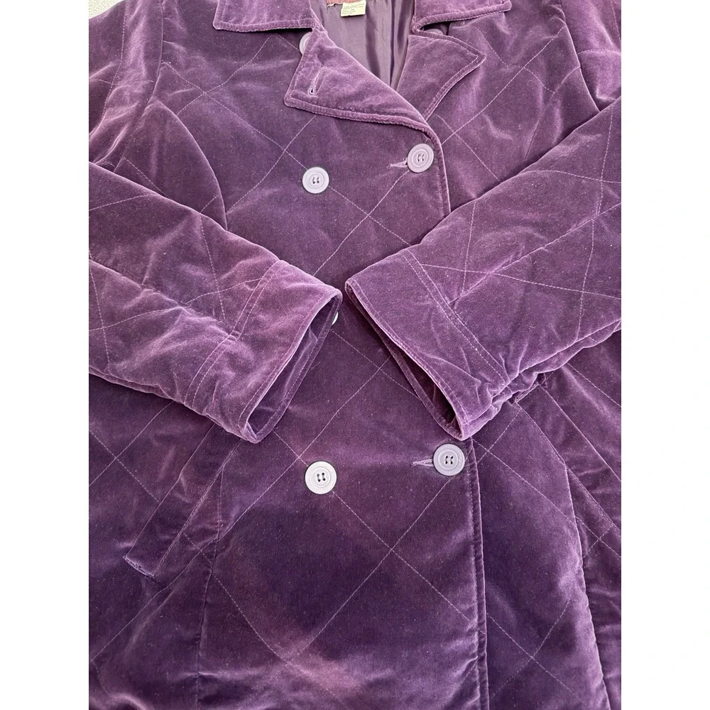Vtg 80s Quilted Velvet Coat Womens M Double Breasted Lined Purple Whimsigoth EUC